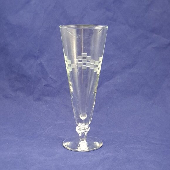 Anchor Hocking Cubist Pilsner Glass Clear Etched Design Collectible Drinkware - Picture 1 of 11